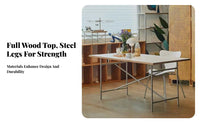 Modernist design aesthetic Long Rectangular Table utilitarian Design Trestle Leg Dining Table sturdy Wood Top Household Furniture Minimalist visual design aesthetic for Home Workers, Homeowners, Families, Meeting Room, Kitchen