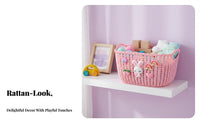 Handled Cartoon Basket Imitation Rattan Weave Household Storage adaptable