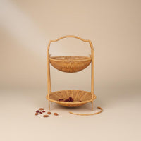 Two-Tier Fruit Basket Tall Handle 2-Tier Fruit Basket Brown