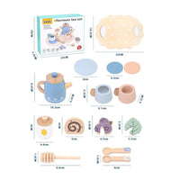 Burr-Splinter-Free Afternoon Tea Playset Water-Based Paint Wooden Tea Set Children's Toy for Preschoolers, Toddlers, Playroom, Home