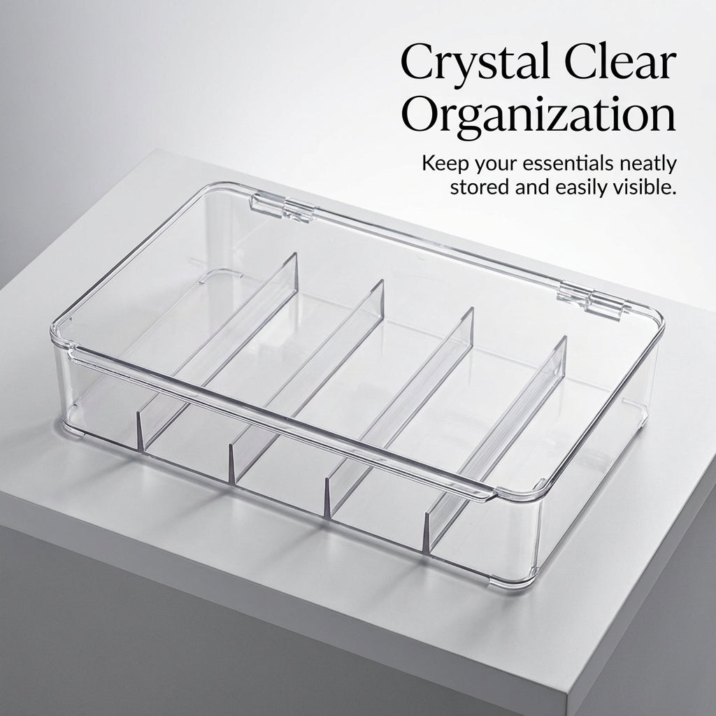 Clear Stackable Desktop Organizer with Compartments Storage Box for Desk Transparent Drawer with Dividers