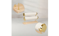 Double-Tier Bracelet Display Stand Leather-Wrapped Wooden Bracelet Stand Countertop Bangle Display Minimalist for Collectors, Dresser
