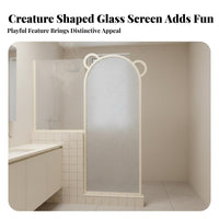 Wet and Dry Separation Bear-Shaped Glass Panel French Cream Type Vanity Screen Modern Minimalist Privacy Partition for Homeowners, Young Adults, Parents, Washroom