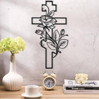 Floral Cross Sign Long-Lasting Material Religious Symbol Modern Outline