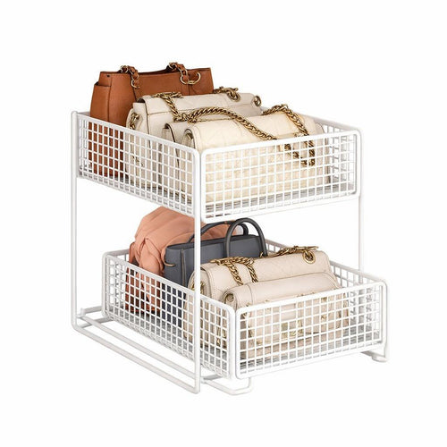 2 Tier Wire Storage Basket Shelf, Pull Out Cabinet Organizer, Handbags Storage,  #variant:Large