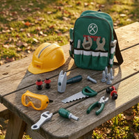 Backpack-Style Children's Repair Kit Safety Goggles Pretend Tool Kit Hard Hat Toy Tool Set Assorted Tools