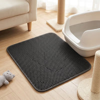 Cat Litter Mat with Double Layer Design, Washable Honeycomb Hole EVA Foam Pad, Easy Clean Trapping Surface for Indoor Kitten Supplies, Large Grey