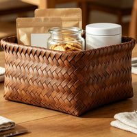 Rattan Design Storage Basket with Lid Stackable Design for Bedroom, Living Room