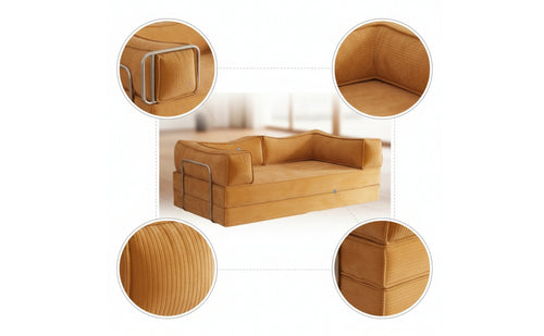Corduroy Folding Sofa Bed Space-Saving Sofa Bed with Armrests Sleek Foldable Futon Couch Padded for Guests, Students, Small Apartments, Guest Rooms, Studios, Living Room