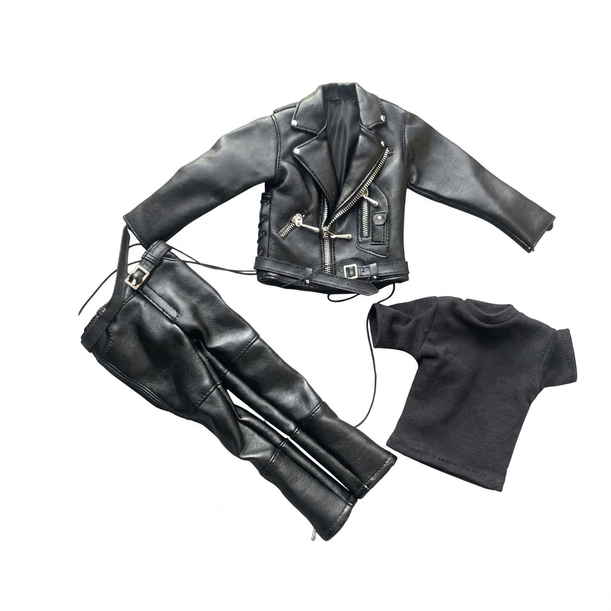 Asymmetric Zipper Black Biker Clothes Buckle Details Motorcycle Outfit Lapel Collar Biker Doll Outfit Fitted
