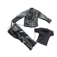 Asymmetric Zipper Black Biker Clothes Buckle Details Motorcycle Outfit Lapel Collar Biker Doll Outfit Fitted