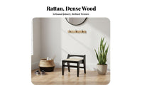 Woven Top Wooden Stool Mortise and Tenon Joinery Indoor Furnishing dense Wood Frame Multi-Purpose for Design aficionados