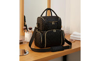 Double Layer Makeup Top Handle Handle Quilted Cosmetic Case Multiple Pockets Train Case for Salon