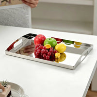 Serving Tray with Handles Mirrored Stainless Steel Tray Reflective Serving Platter with Handles for Restaurant, Hotel, Vanity