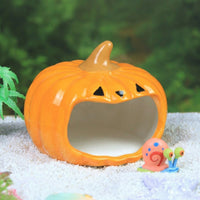 Ceramic Pumpkin Hideout Reptile Hide, Crested Gecko Tank Accessories for Small Pets, Glazed Small Animal Habitat Decor