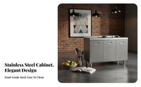 Anti-Rust Stainless Steel Kitchen Cabinet Waterproof Metal Kitchen Storage Cabinet Easy to Clean Freestanding Metal Cupboard Heavy-Duty Construction for Small Apartment Dwellers, Homeowners, Pantry, Utility Room, Garage, Bathroom