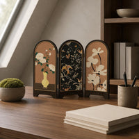 Bird Pattern Decor Screen Chinese Design Desktop Folding Screen Retro Look