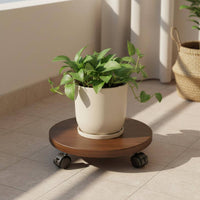 Round Planter Stand with Wheels Multi-Functional Rolling Plant Cart for Balcony