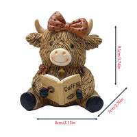 Coffee Theme Cow Sculpture Hand-Painted Look Resin Cattle Figure for Office Desk