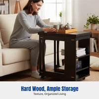 Rubber Wood Side Table, Foldable Top, Multifunctional Coffee Table, Living Room, Dining Table, Space-Saving