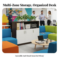 Low File Cabinet with Doors Office Storage Sideboard Wooden Printer Stand Office Partition Cabinet Sturdy Engineered Wood Construction Suitable for Office Workspace Study Bedroom