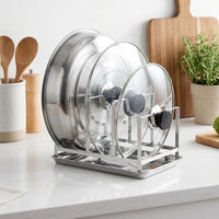 Hygienic Kitchen Lid Organizer, 304 Stainless Steel Sink Lid Holder, Rust-Proof Silver Lid Rack, for Large Families