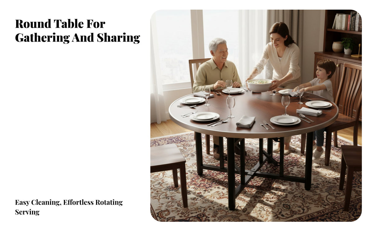 Round Dining Table with Turntable Strong Load-Bearing Round Dining Table Turntable Stable and Firm Household Furniture for Home, Kitchen, Living Room