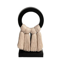 Metal Hoop Ornament with Tassels Minimalist Tabletop Ornament Black and Beige