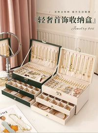 3-Layer Lockable Leather Jewelry Storage Box with Large Capacity