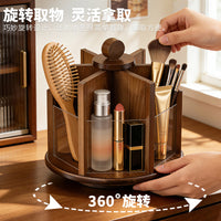 Vintage Wooden Rotating Makeup Organizer with Drawers
