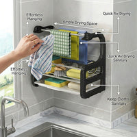 Bathroom Sink Organizer, Carbon Steel Wall Mounted Kitchen Accessory, Dual-Use Sponge Holder for Countertops, Utility Storage for Washing Up