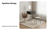 Round Pedestal Table with Mirror Nordic Design Makeup Desk Movable Modernist Inspired for Women, Students, Dressing Area