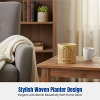 Retro Cement Flower Pot, Woven Lattice Pattern Planter with Tray, Indoor and Balcony Decoration