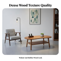 Unrestricted Form Coffee Table Double-layer Storage Kidney-shaped Accent Table Retro Wooden Construction Unique Shape Suitable for Homeowners Living Room Home Decoration