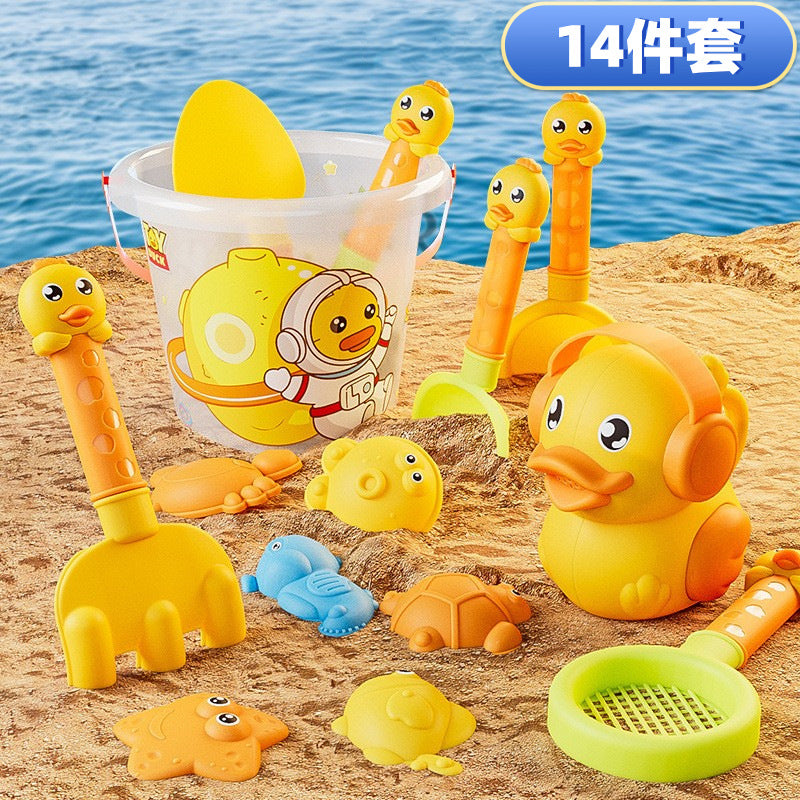 Yellow Duck Kids Beach Toy Set with Sand Digging Tools and Bucket