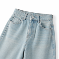 Women's Jeans High Waisted with Embroidered Details, Non Stretch Thick Denim Trousers for Casual and Travel Outfits, Wide Leg
