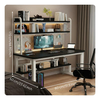 Computer Desk Pegboard Study Table Solid Wood Shelves Multi-level Storage Space Saving Design Built-in Unit Customizable Pegboard Suitable for Students Tech Lovers Bedroom Dorm Room