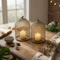2 Pieces Birdcage Candle Lantern Weathered Birdcage Candle Holder Tabletop Iron Lantern with Bird Ornament for Dining Table