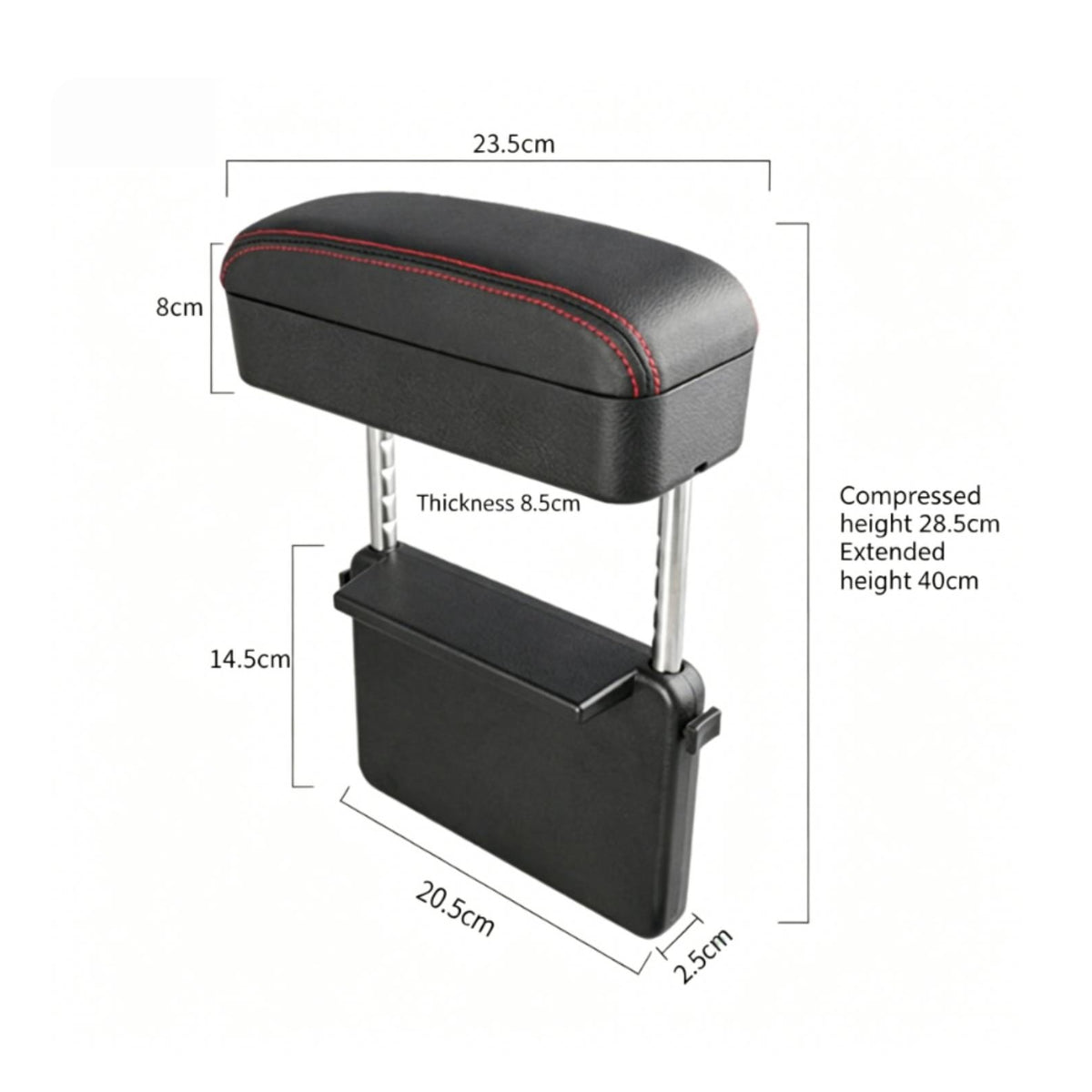 Leather-Like Car Center Armrest Storage Box Metal Support Rods Adjustable Armrest Storage Box Hard Shell Car Center Console Cover Easy to Install