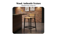 Rope Weave High Stool sturdy Wood Frame Woven Seat High Stool With Backrest Built-in Footrest for homeowners, Kitchen Island