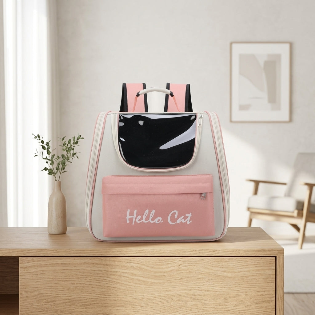 Pet Backpack for Small Pet Carrier, Cat and Dog Backpack with PVC Material, Letter Pattern Portable Breathable Outdoor Pet Carrier Travel Hiking