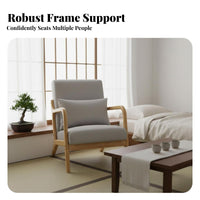 Compact Design Upholstered Armchair with Wooden Frame Minimalist Design Upholstered Armchair with Wood Frame High-Density Foam Cushion Indoor Furniture Skin-Friendly Upholstery for Apartment Dwellers, Homeowners, Balcony, Bedroom, Small Areas, Living Room