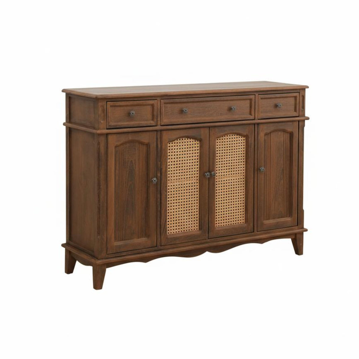 Rattan Door Sideboard Chinese Design 2-Door Rattan Cabinet Large Capacity Vintage Design for Homeowners, Entryway, Hallway