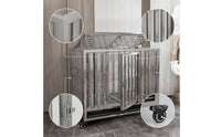 Stainless Steel Dog Crate with Feeding Bowls Rust-Resistant Dog Crate with Wheels Lockable Pet Furniture Easy to Clean for Indoor