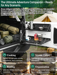JROAD Bronco Double-Layer Tailgate Table - Foldable Shelf Storage Rack with MOLLE Panel