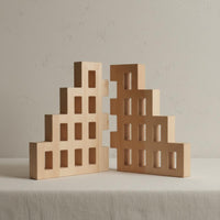 2 Pieces House-Shaped Wall Panel Light-Colored Interlocking Wood Panel 3D Texture Home Decoration