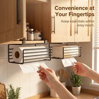 Cupboard Under Cabinet Paper Towel Holder, Hanging Space Savers for Kitchen, No-Drill Dispensing Roll Multi-functional Metal for Convenient Storage