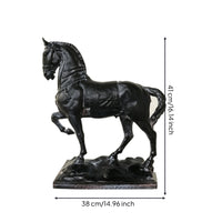 Rearing Horse Statue Retro Horse Figurine Carved Ornament for Entryway, Study