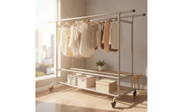 Freestanding Double-Rod Drying Rack Industrial Double Rod Drying Rack Heavy-Duty Metal for Laundry Room, Balcony
