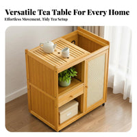 Traditional Tea Cart with Water Boiler Detachable Drip Tray Mobile Tea Serving Station Multifunctional Mobile Serving Cart with Drawer for Hosts